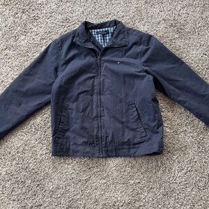 2000s Men’s Medium Tommy Hilfiger Embroidered Blue Zip Up Collared Jacket